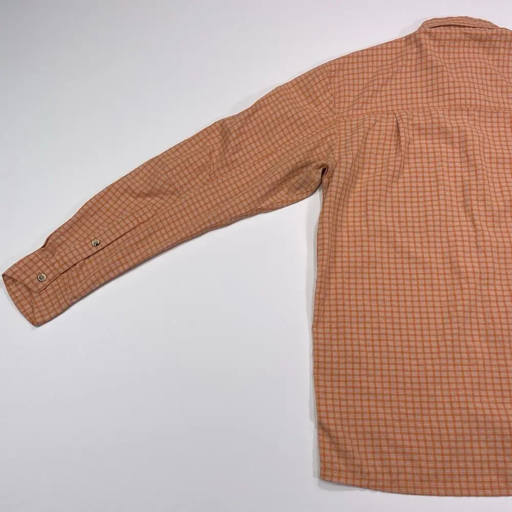 Simms Performance Shirt Mens Medium Orange Plaid Long Sleeve Fishing Outdoors